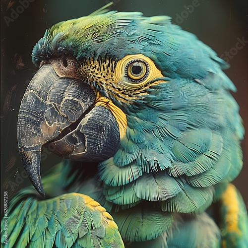 adult female Rodrigues Parrot Necropsittacus rodricanus with green and blue plumage extinct native to Rodrigues Island Africa