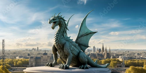 The Mighty Dragon of Paris France: A Personification with Iconic City Features. Concept Folklore, Personification, Paris, Dragon, Iconic landmarks