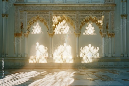 Shadow of the arabesque pattern on a white wall, high quality, high resolution
