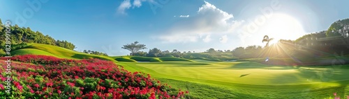 Lush golf course teeming with colorful flowers and local wildlife, highlighting natural diversity and scenic beauty.