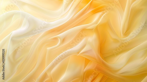 Beautiful yellow and white background of flowing silk fabric with light colors and pastel tones. Soft lighting with high resolution and highly detailed, hyper realistic style in the cinematic.