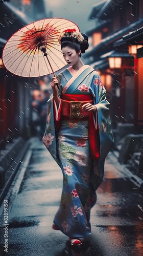 Maiko geisha woman on night street