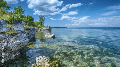 The Great Outdoors. Clear Blue Lake Landscape with Rocky Canadian Scenery