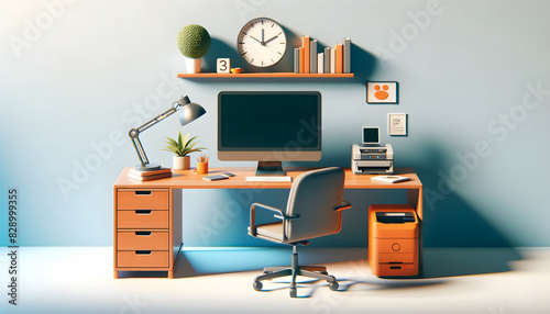 3D Cartoon: The Loner's Desk - Caricature of an Empty Workplace with Desk, Chair, and Computer