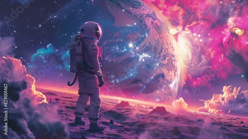 AI-Generated Astronaut Explores Cosmic Landscape: Pop Art Odyssey