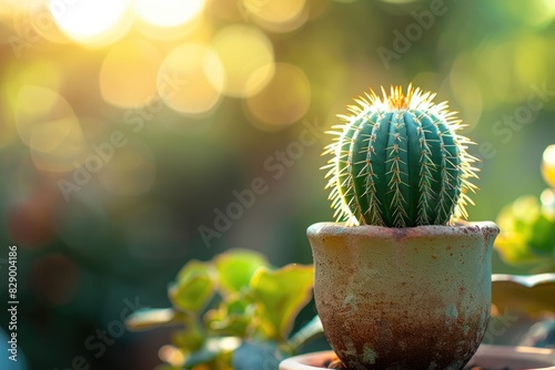 Cactus Succulent Decoration on Blurred Botanical Garden Background