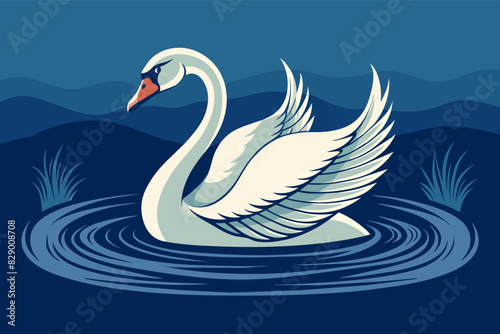 a swan floating on top of a body of water, A swan gracefully gliding on the surface of a peaceful body of water.