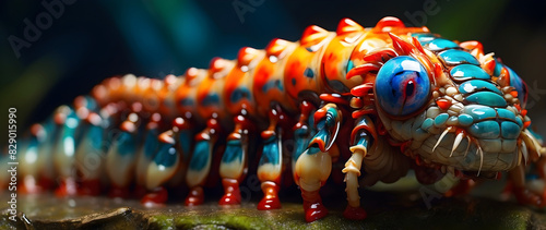 A centipede, its plush body adorned in color.