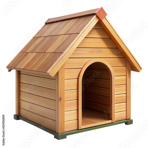 Wooden Dog House With a Sloped Roof on a Transparent Background