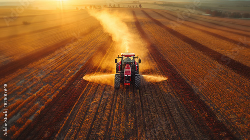 Modern Tractor Spraying Rural Farmland --style raw