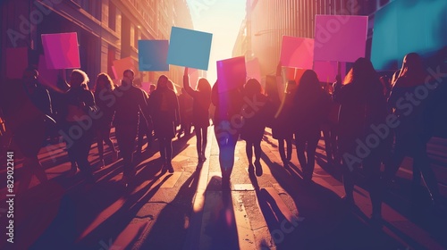 Activists Protest on Streets: Women March and Demonstration Concept