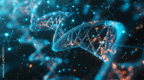 Technology, gene DNA abstract molecule, medicine, blue 3D background, research, digital, futuristic human concept, health