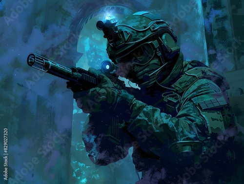 Covert Underwater Combat by Specialized Elite Military Forces