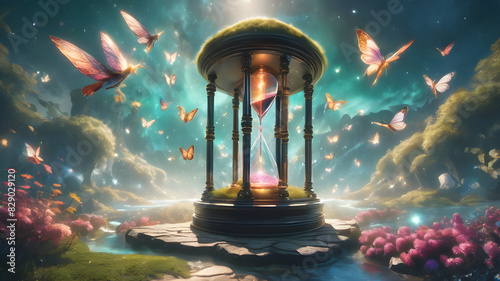Suspended in Surreal Splendor: A Towering Hourglass Fantasy World