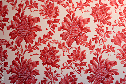 Red wallpaper vintage flock with red damask design on a white background retro vintage style 