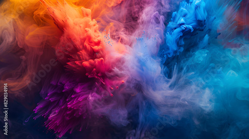 A colorful explosion of paint is depicted in the image, with a mix of red