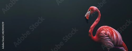 A stunning portrait of a flamingo against a dark background.