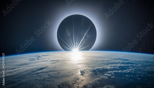 eclipse solaire halo de lumiere et fond noir espace univers astronomie pour conception et creation graphique