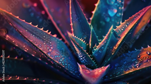 Aloe succulent plant in close up with dark holographic tones