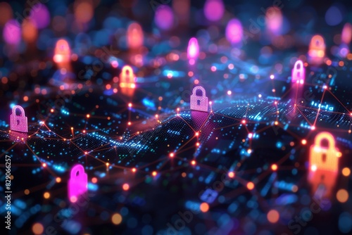 High density neon security grid, data protection in a futuristic digital world