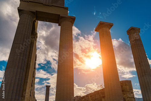 Row of Greek Hellenistic stoa columns.