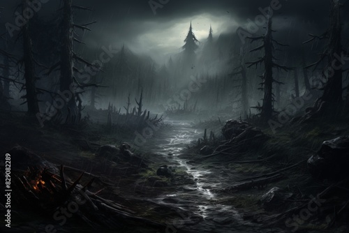 foggy forest, concept art