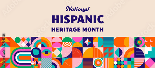 National hispanic heritage month celebration. Background, banner and card with flowers. Geometric colorful concept design floral pattern
