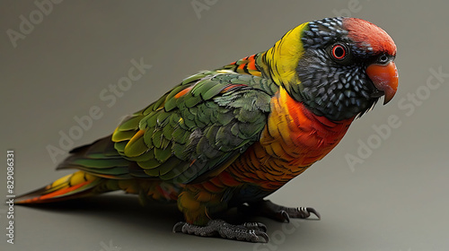 adult male New Caledonian Lorikeet Charmosyna diadema with green and red plumage extinct native to New Caledonia Oceania