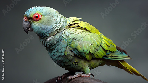 adult male Raiatea Parakeet Cyanoramphus ulietanus with green and blue plumage extinct native to French Polynesia Oceania