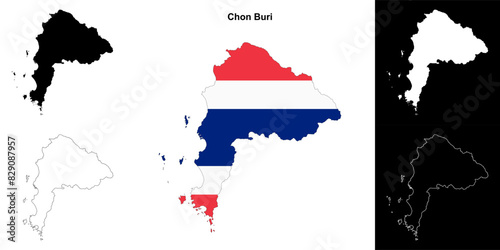 Chon Buri province outline map set
