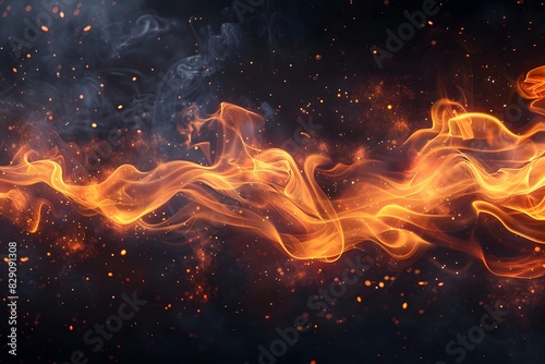 Intense fire close-up with billowing smoke and flames