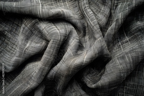 Gray plaid fabric on black background