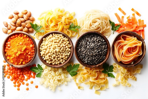 Variety of pasta bowls up close