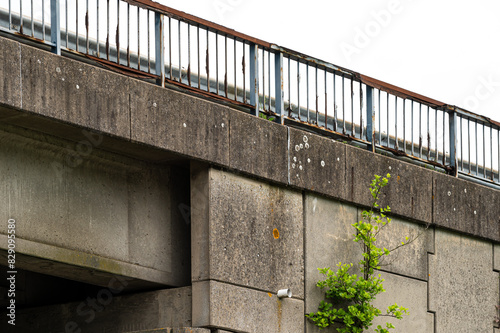 Concrete bridge and railing of the Brussels highway and ringroad, Groot-Bijgaarden, Brabant, Belgium