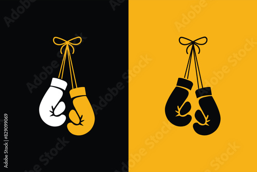 Logo for a boxing with two gloves and ring on different background.