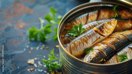 Canned sprats and sardines in a tin High quality image