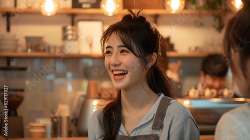 笑顔で働くカフェの日本人スタッフ