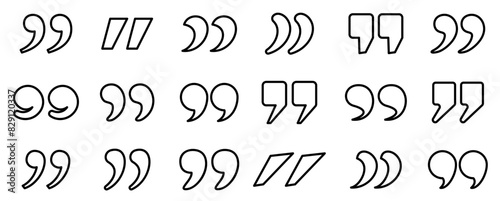 A diverse collection of black outline quotation marks in different styles