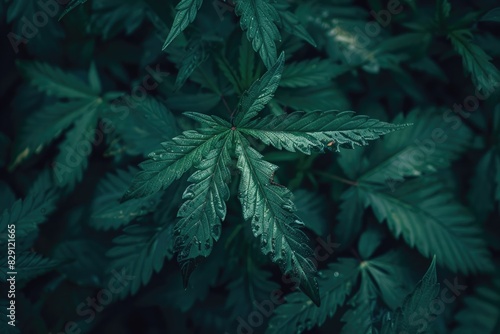 Color Marijuana Leaf. Green Background of Cannabis Plant in Indoor Cultivation