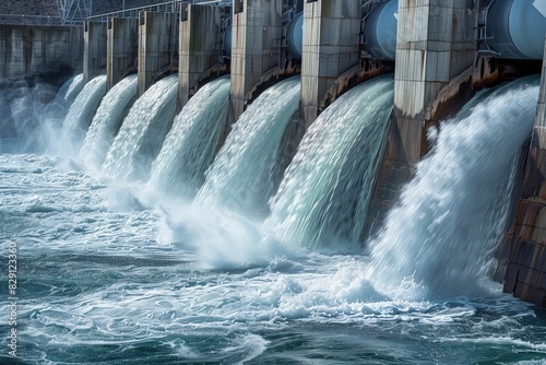 water flowing over a hydroelectric dam