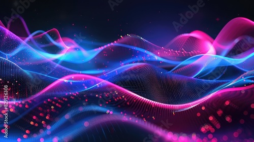 Abstract black background featuring elegant waves and neon lighting effects