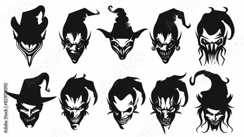 Set joker caps jester silhouette Tattoo sleeve designs, Jester, Joker hat 3D avatars set vector icon, white background, black colour icon