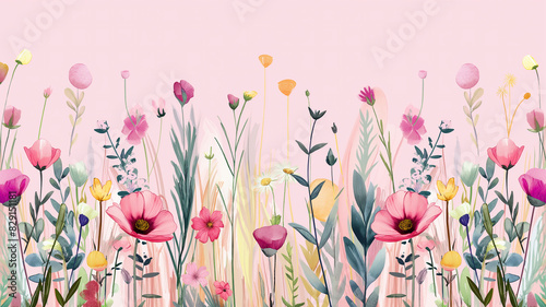 ilustración flores del campo fondo rosa 