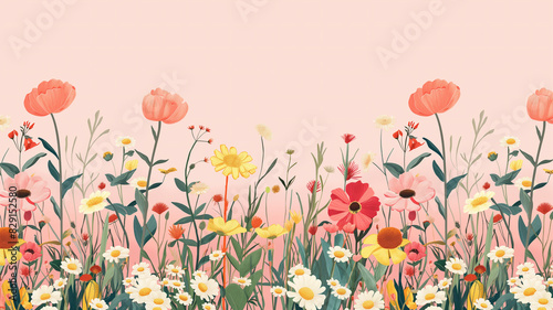 ilustración flores del campo fondo rosa 