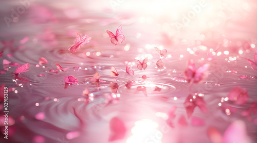 manifest background wallpaper, butterflies floating on the pink water