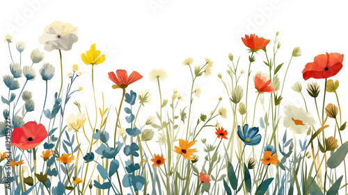 Ilustración flores del campo con fondo blanco 