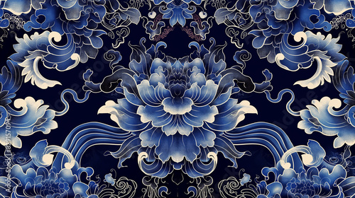 indigo floral seamless folk pattern, ethnic folklore