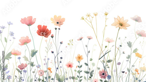 Ilustracion flores del campo con fondo blanco 
