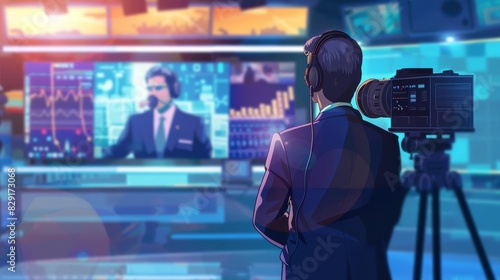professional tv news anchor delivering breaking news report in studio setting media and journalism concept broadcast journalism illustration