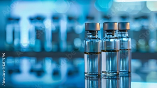serene vials of therapeutic medicine reliable modern pharmaceuticals blurred blue background conceptual photography
